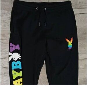 Official Playboy Unisex Rainbow Pride Bunny Joggers Sweatpants Large Black